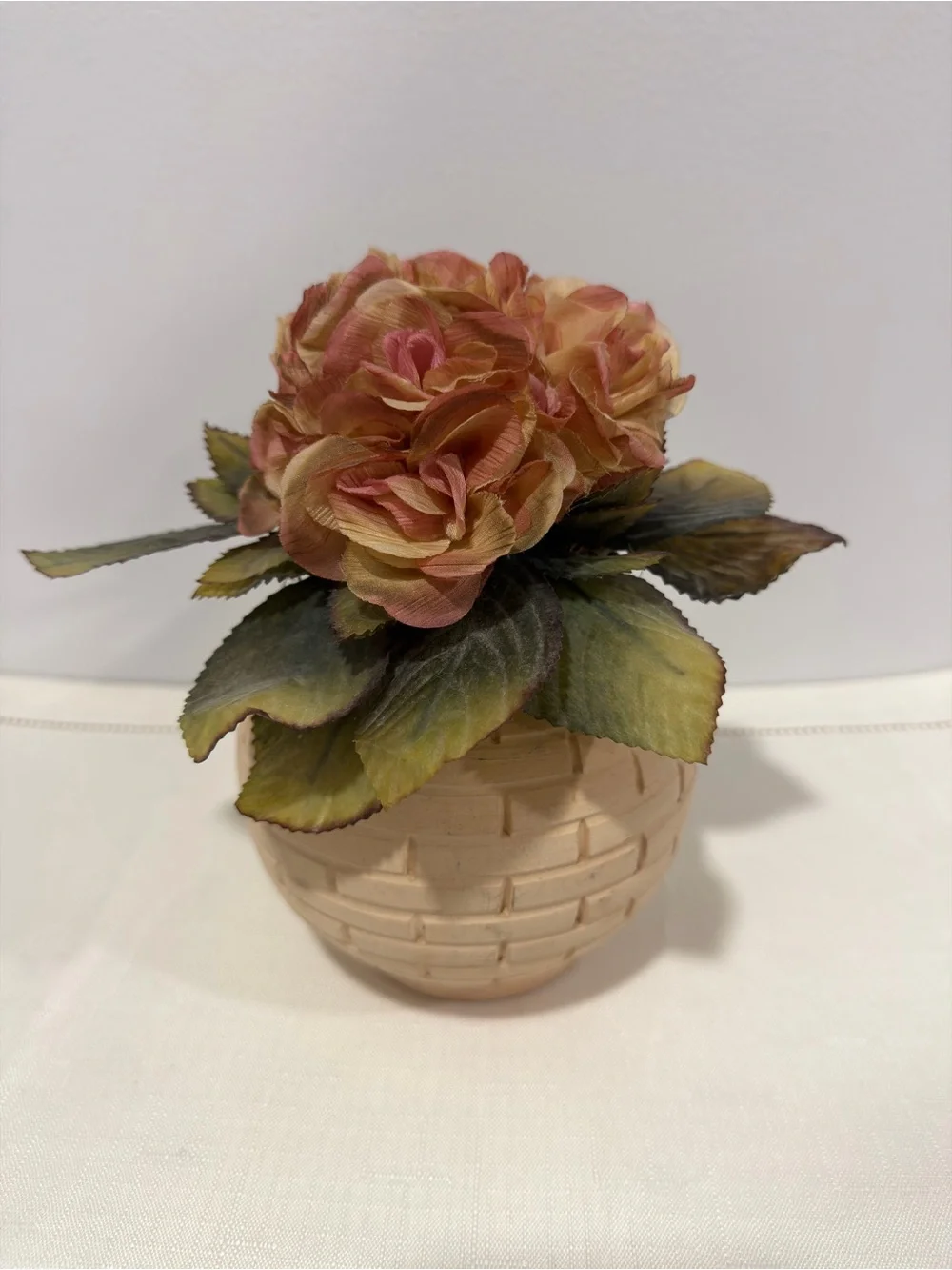 Vintage Style Brick Texture Small Ivory Vase with removable Faux Florals
